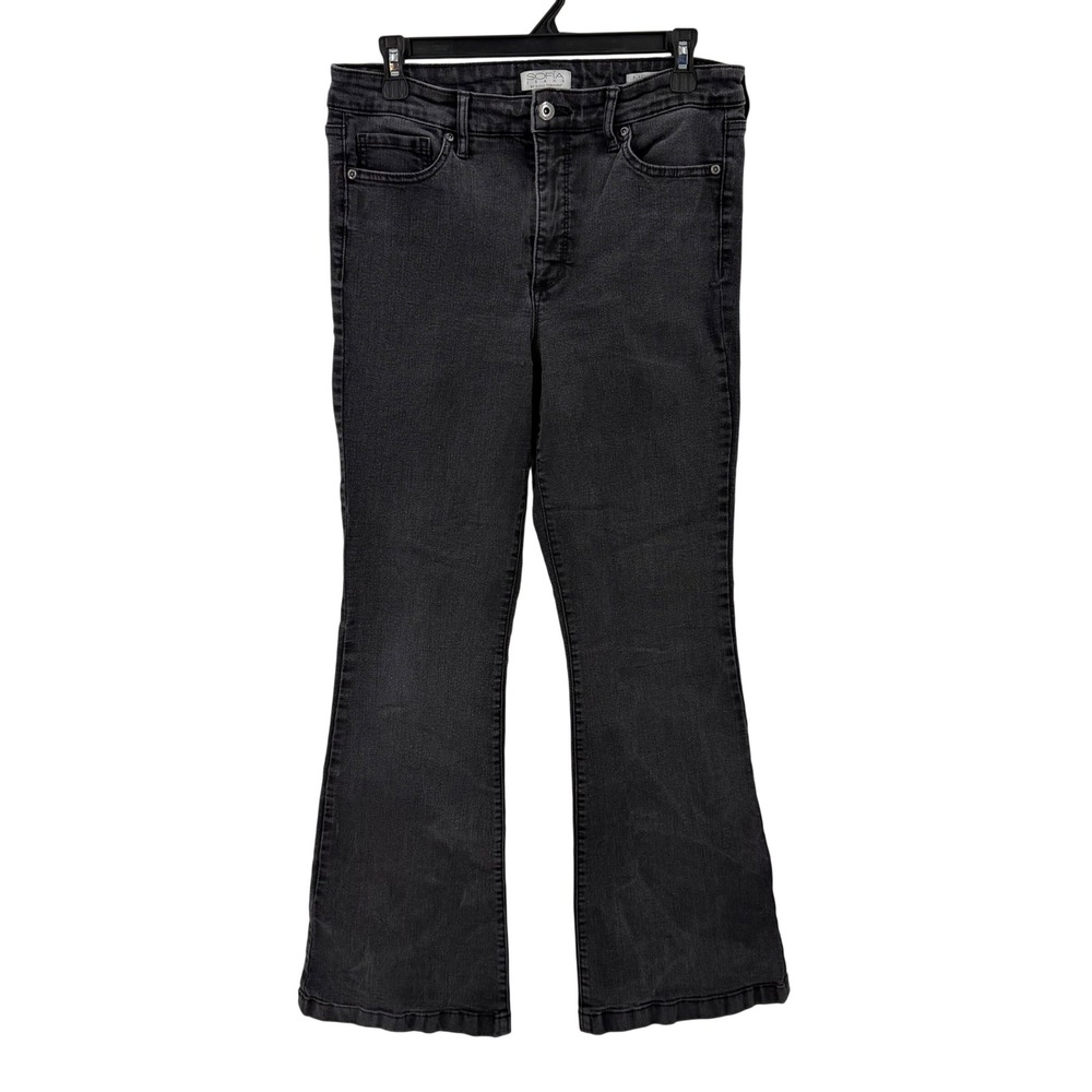Sofia Jeans Melisa Flare High Rise Stretch Denim size 10 Black Retro Boho